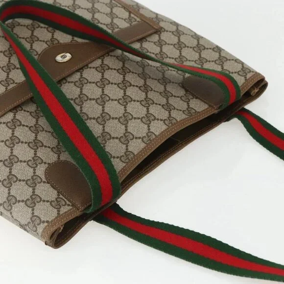 GUCCI GG Supreme Web Sherry Line Tote Bag PVC Beige Red 39 02 003 Auth ka492 - Picture 7 of 15